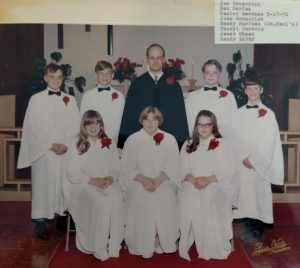 Left to right: (Front) Cheryl Contois, Janet Ohman, Sandy Libby; (Rear) Joe Gregorich, Dan Surfass, Pastor James Sandeen, John Gregorich, Randy Surfass (St. Paul's, Green Garden)