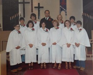 Left to right:Front - Shawn Knutson, Koval, Libby, Corrine Miller, Lisa Liubakka, Bill Dorow Jr; Back - Mark Heikkila, ?, Pastor Walter Schaller, Kevin Fossum, ?.