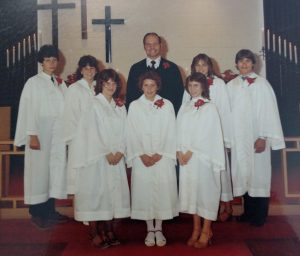 Left to right: Front - Cindy Dorow, Heidi Knutson, Cindy Johns; Back - Todd Brassard, Marcy Heikkila, Pastor Walter Schaller, ?, Loren Anderson.