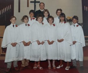 Left to right: Front- Seth Schaller, ?, Anya Schaller, Knutson, Fassbender, Peter Anderson; Middle - Scott Heikkila, Don Houle, ?. Back - Pastor Walter Schaller